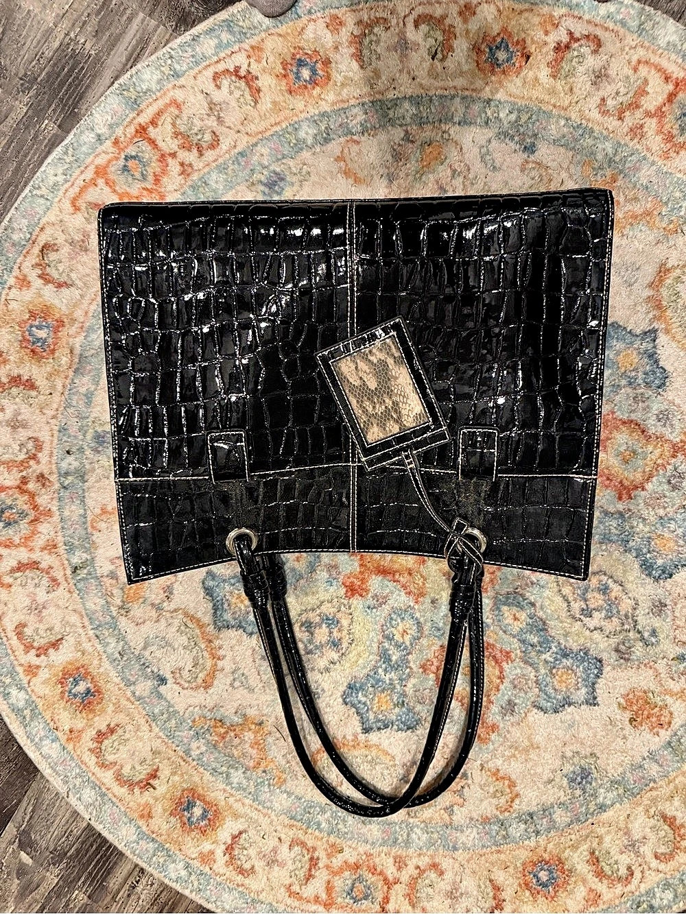 Black Crocodile-Embossed Shoulder Bag